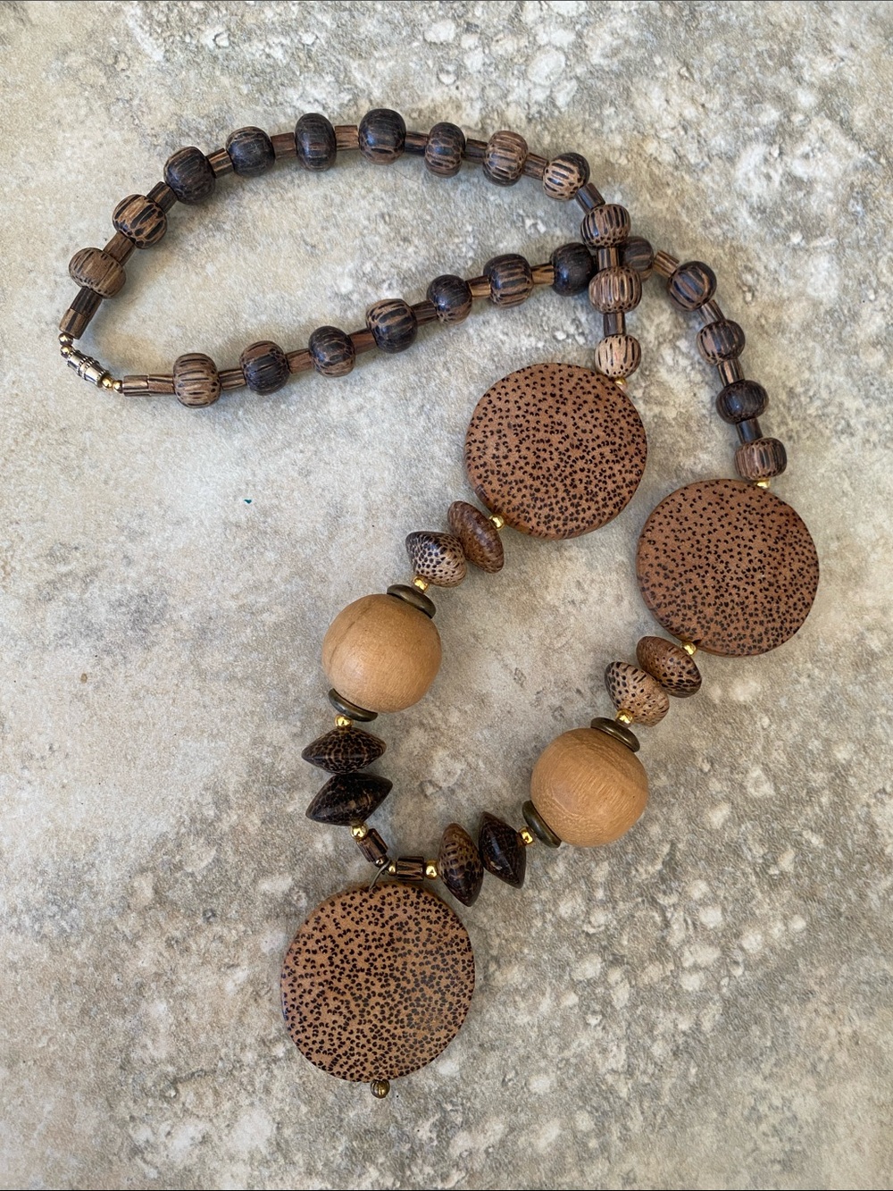 Vintage palmwood Brown Beaded boho  Necklace